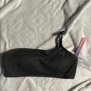 Chic Dark Green Ribbed Bikini Top